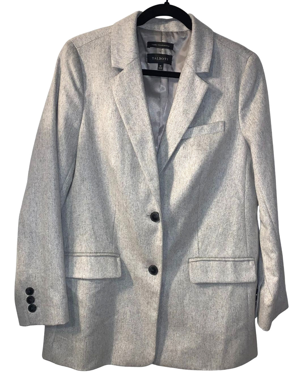 Talbots Womens Long Herringbone Wool Blend Blazer Size 10 NWOT White Slouchy